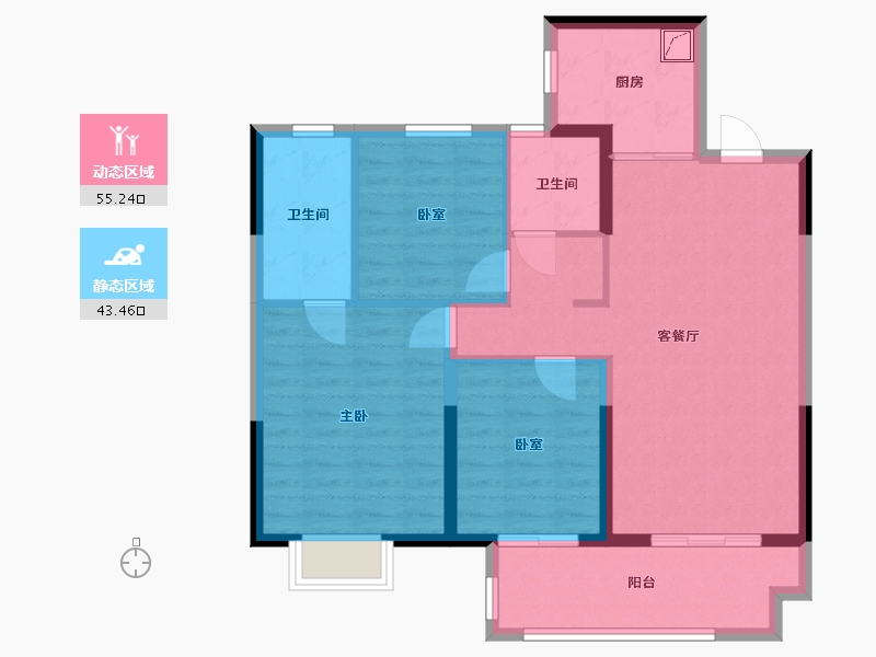 河南省-洛阳市-金科绿都天宸-89.54-户型库-动静分区