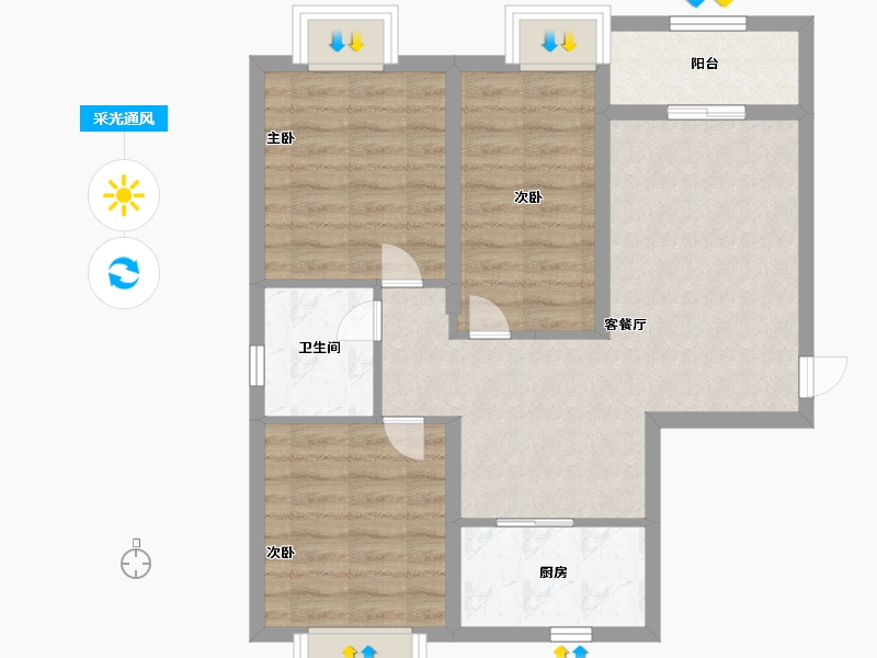 海南省-海口市-夏瑶雅苑-69.73-户型库-采光通风