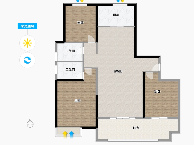 山东省-烟台市-玲珑玺悦府小区-141.00-户型库-采光通风