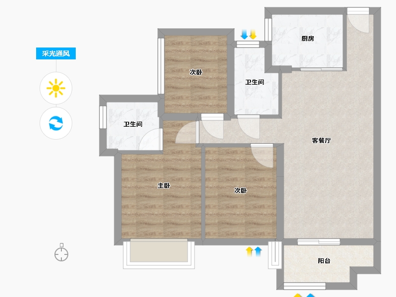 广东省-江门市-融信·大发·弘阳国樾府-73.00-户型库-采光通风