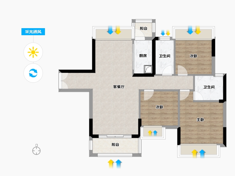 广西壮族自治区-贵港市-西山泉壹号院-87.00-户型库-采光通风