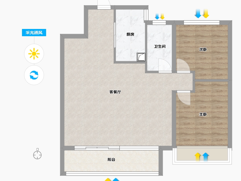 陕西省-渭南市-韩城市绿地城-107.00-户型库-采光通风