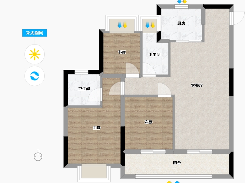 浙江省-杭州市-大家坤和-74.72-户型库-采光通风