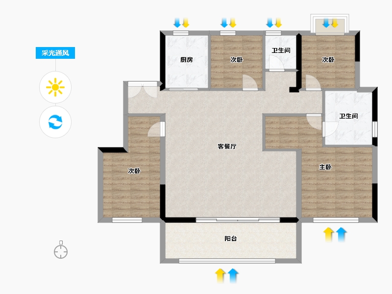 湖南省-长沙市-绿地麓湖郡-122.83-户型库-采光通风