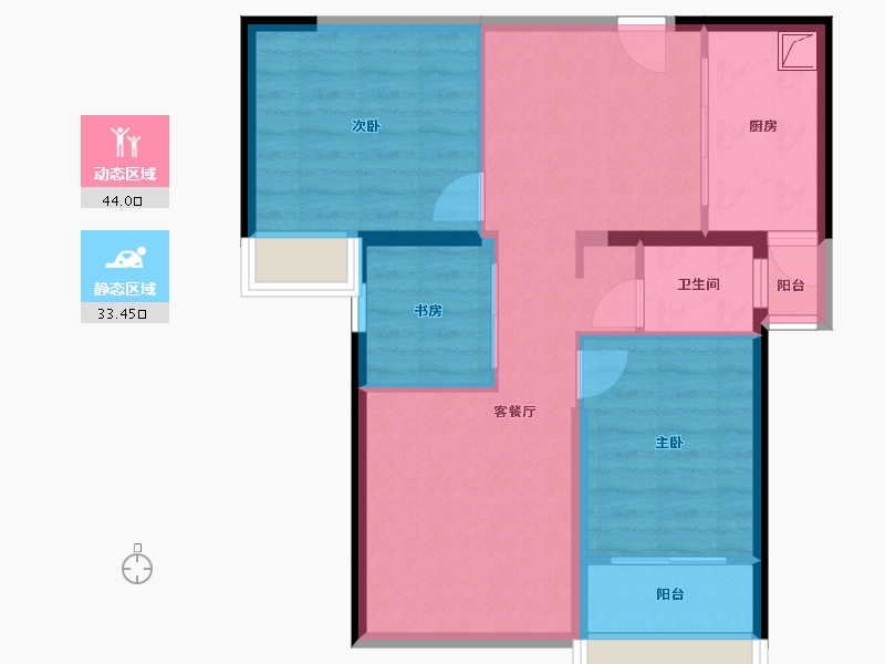 陕西省-西安市-中铁沣河湾-68.85-户型库-动静分区