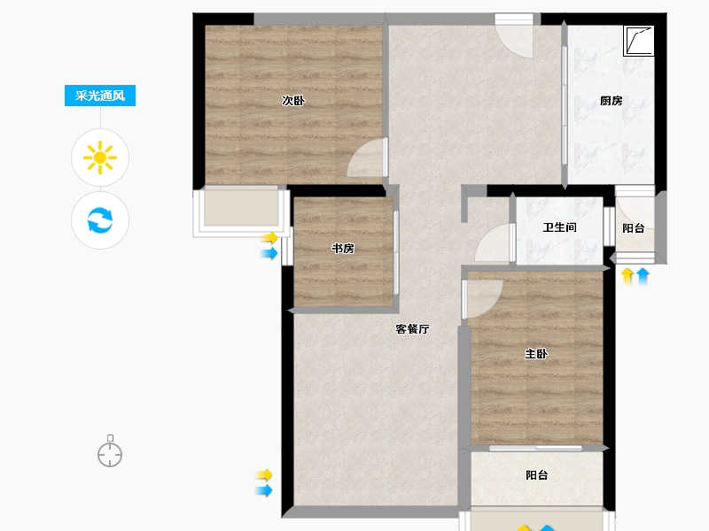 陕西省-西安市-中铁沣河湾-68.85-户型库-采光通风