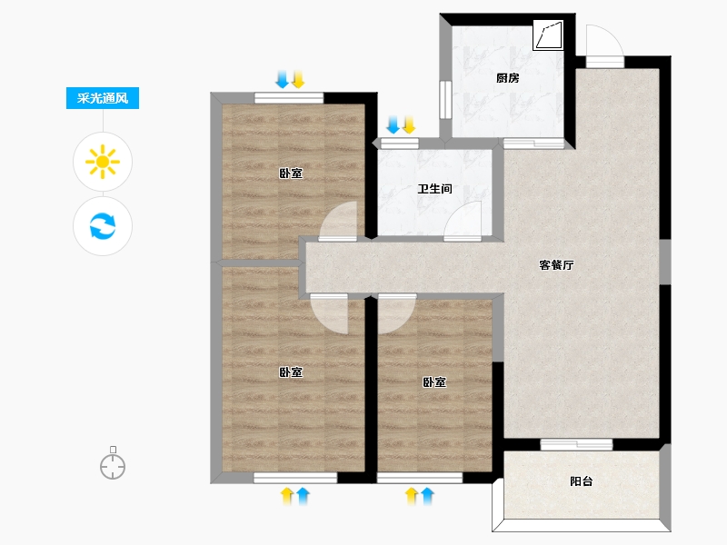 河南省-郑州市-金水府-72.74-户型库-采光通风