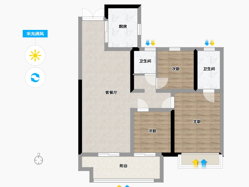 江苏省-淮安市-中央府邸-80.95-户型库-采光通风