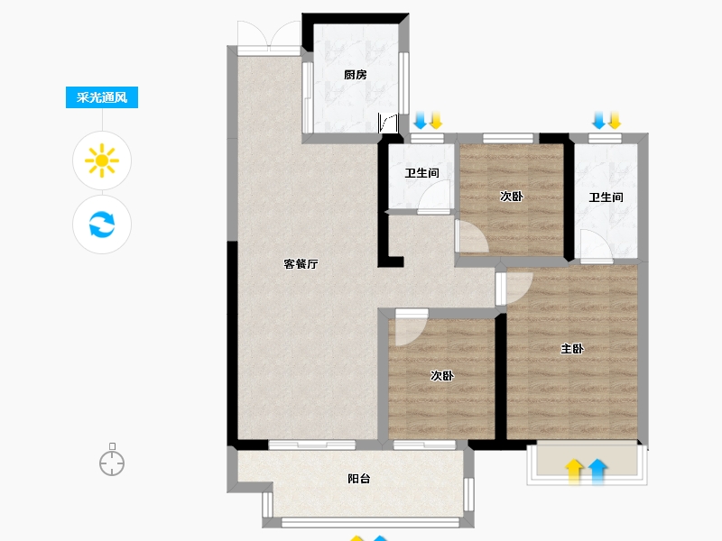 江苏省-淮安市-梧桐公馆-87.00-户型库-采光通风