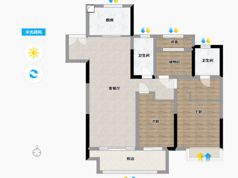 江苏省-连云港市-吾悦和府-100.47-户型库-采光通风