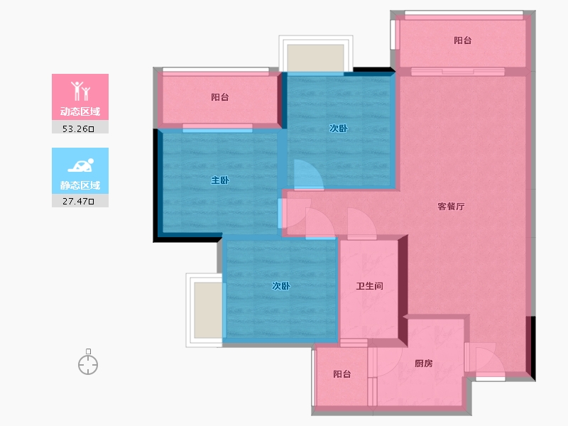 四川省-绵阳市-置信丽都花园城2期-71.57-户型库-动静分区