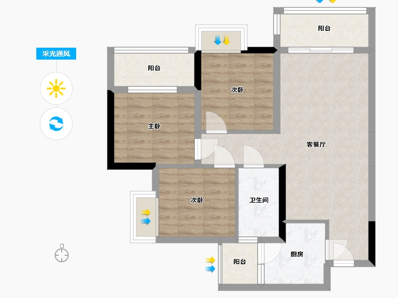 四川省-绵阳市-置信丽都花园城2期-71.57-户型库-采光通风