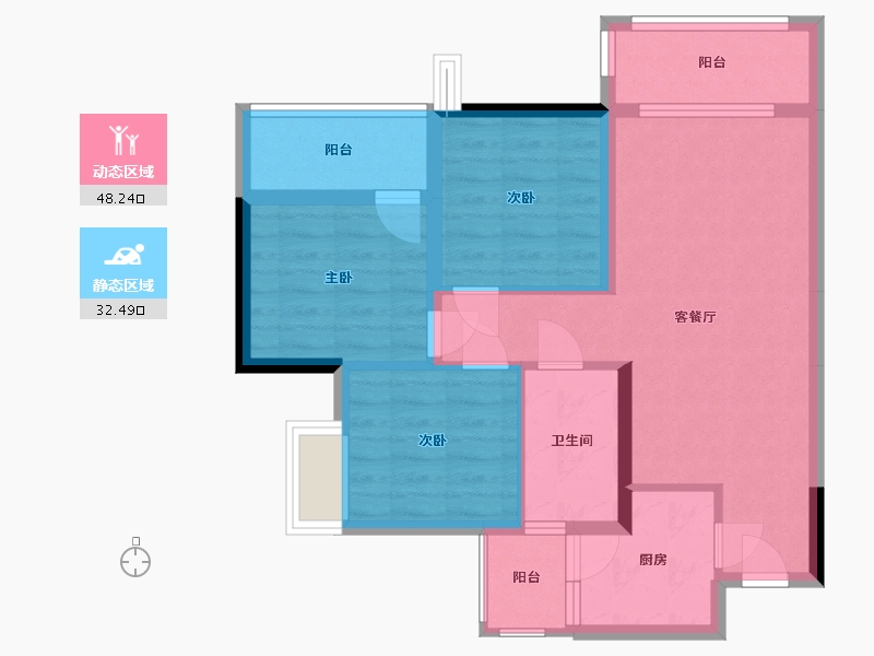 四川省-绵阳市-置信丽都花园城2期-71.34-户型库-动静分区