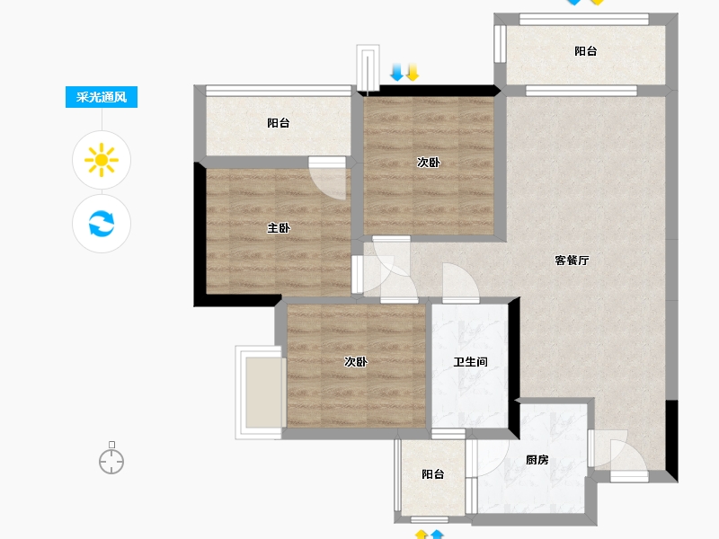 四川省-绵阳市-置信丽都花园城2期-71.34-户型库-采光通风