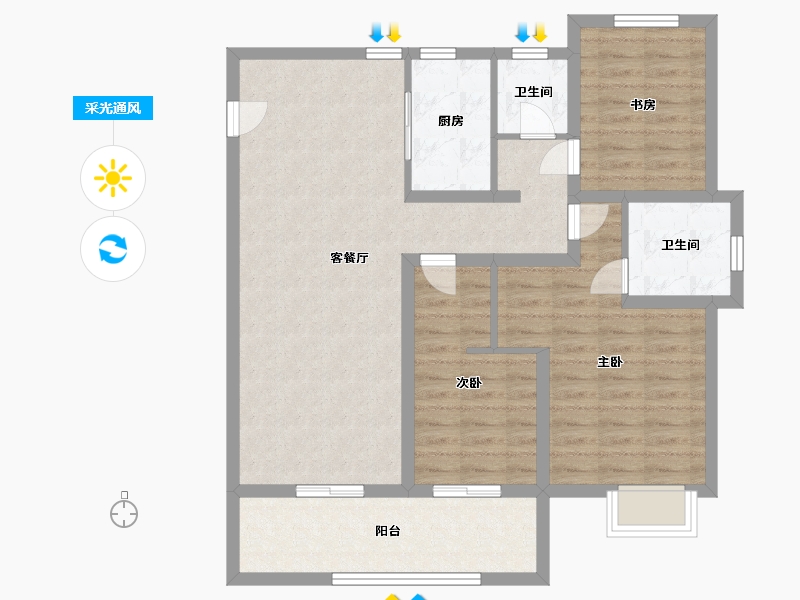 江苏省-淮安市-淮安院子-94.00-户型库-采光通风