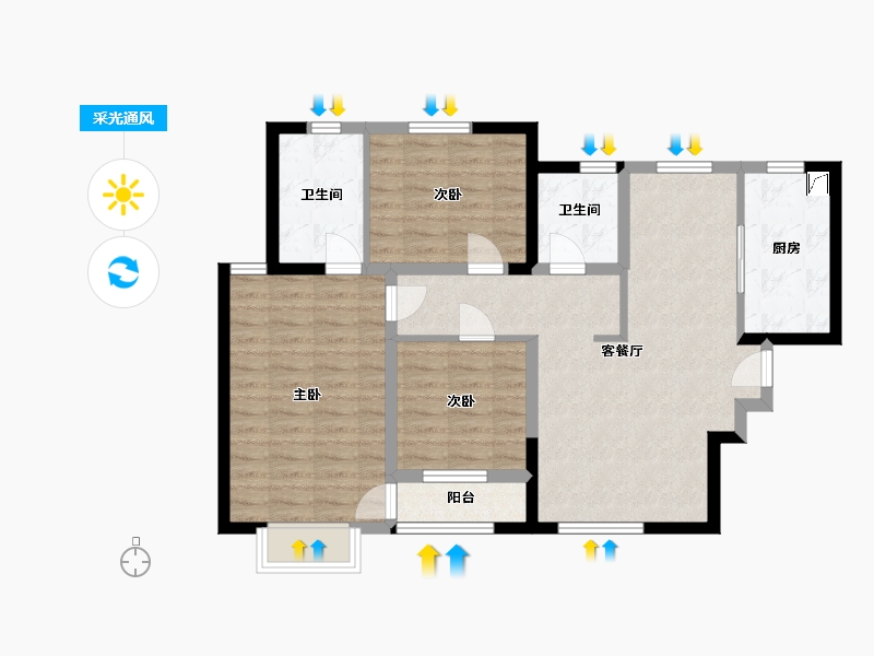 天津-天津市-仁雅家园-85.00-户型库-采光通风