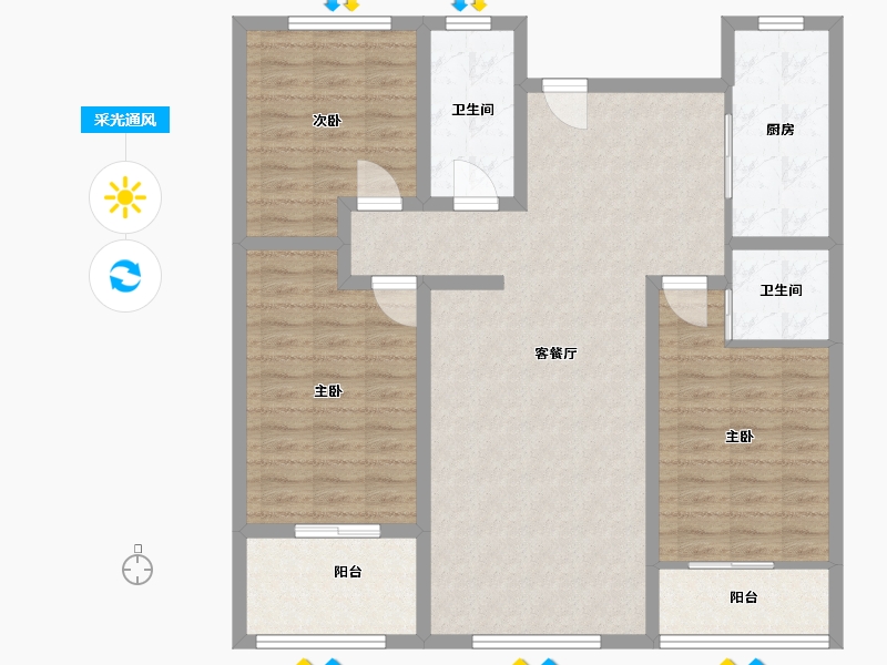 山东省-潍坊市-中天万家花园-108.00-户型库-采光通风