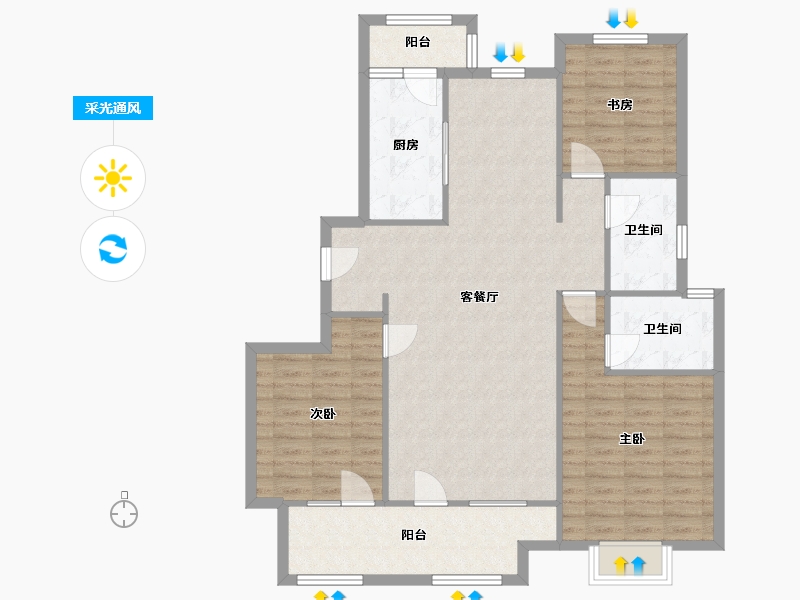 山东省-青岛市-昆仑首府-113.00-户型库-采光通风