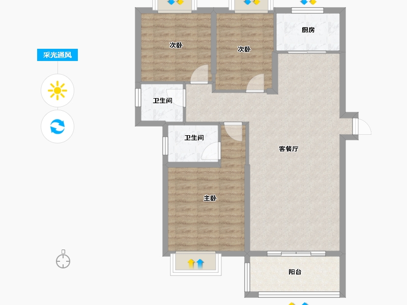 湖北省-孝感市-金域国际-88.52-户型库-采光通风