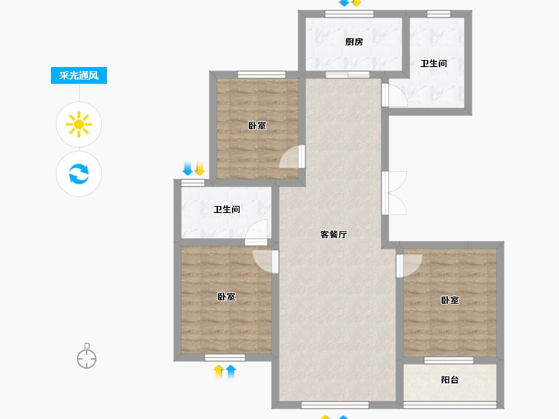 新疆维吾尔自治区-克拉玛依市-鼎升嘉园-92.63-户型库-采光通风