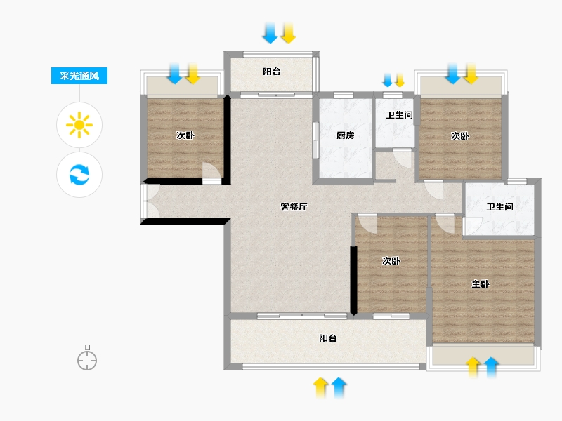 湖南省-怀化市-未来城-128.00-户型库-采光通风