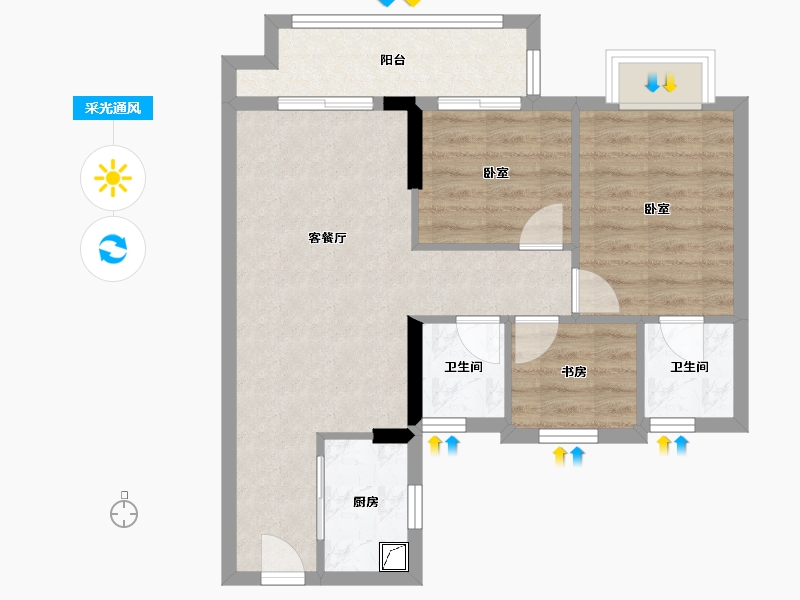 浙江省-金华市-蒲河花苑-62.40-户型库-采光通风