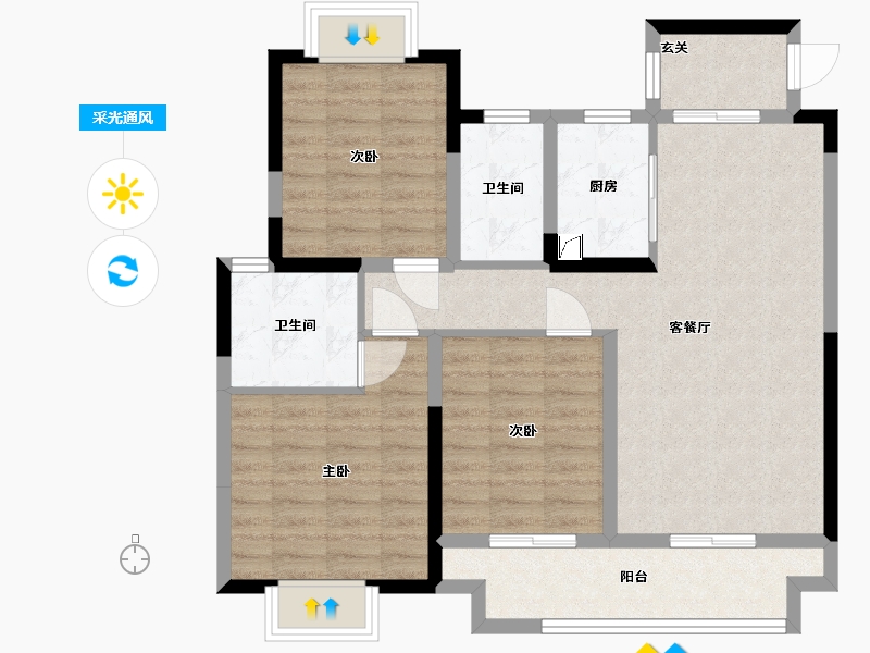 江西省-上饶市-滨江四季-86.95-户型库-采光通风