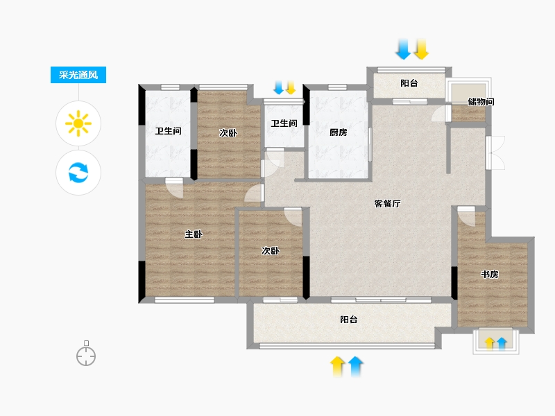 贵州省-贵阳市-万科翡翠公园-128.00-户型库-采光通风