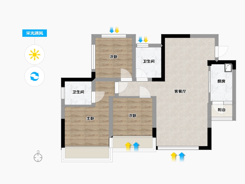 四川省-绵阳市-东辰星光荟-86.75-户型库-采光通风