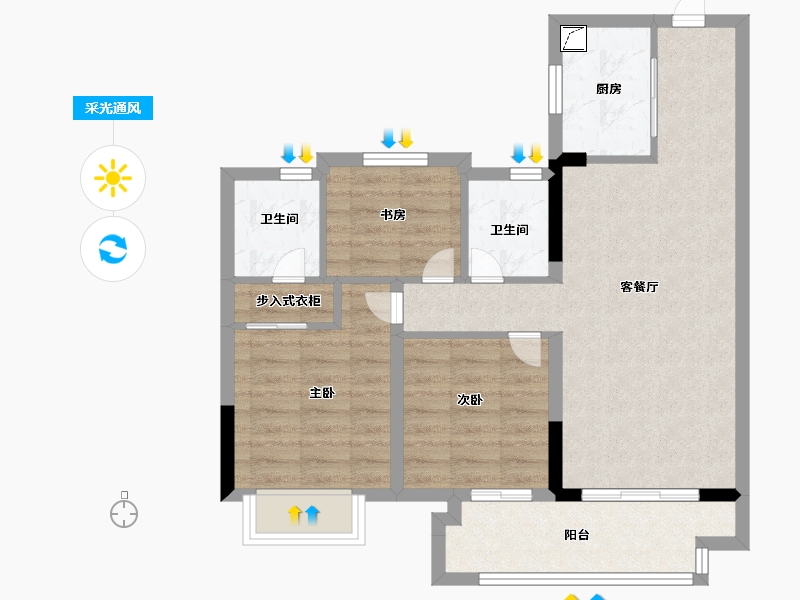 浙江省-金华市-蒲河花苑-71.99-户型库-采光通风