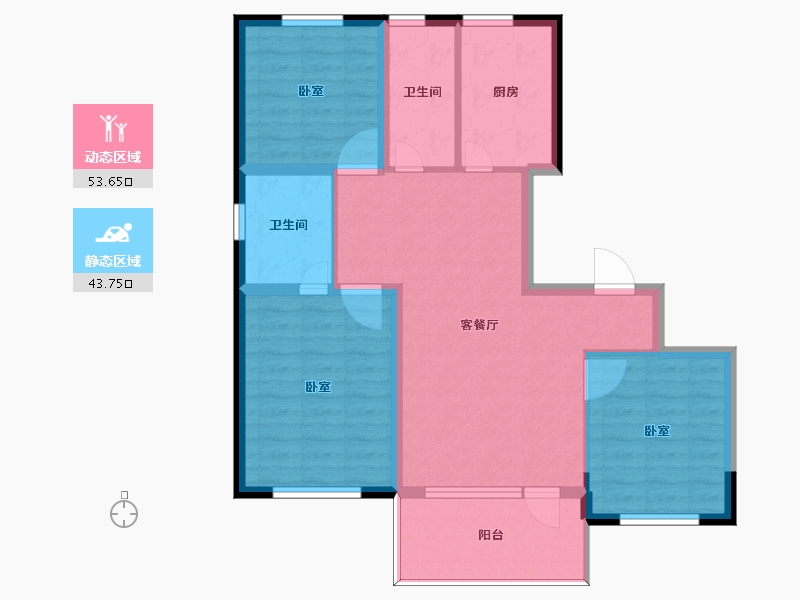 辽宁省-朝阳市-天澜璟樾-87.42-户型库-动静分区