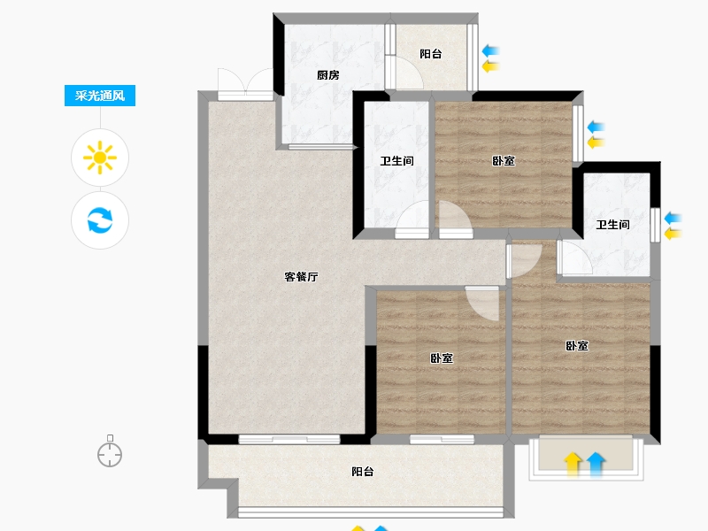 四川省-成都市-彭州市丽都府二期-89.76-户型库-采光通风