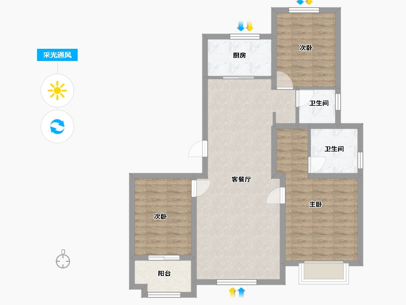 山东省-淄博市-青荷居-85.29-户型库-采光通风