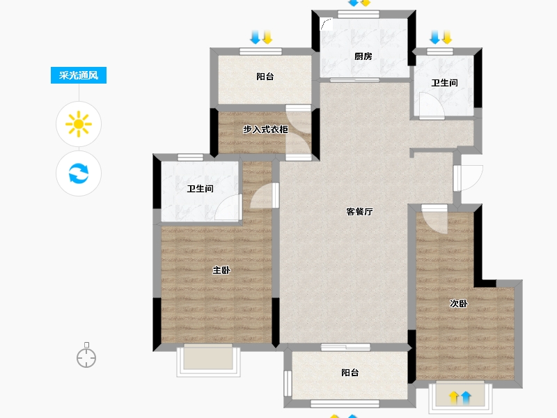 浙江省-宁波市-中房奥体未来城-99.70-户型库-采光通风