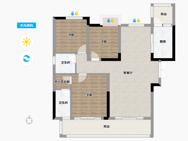 陕西省-汉中市-锦湖城市之星-101.78-户型库-采光通风