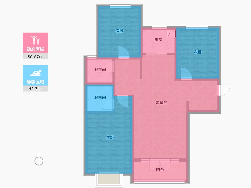 北京-北京市-昊天小区-81.33-户型库-动静分区