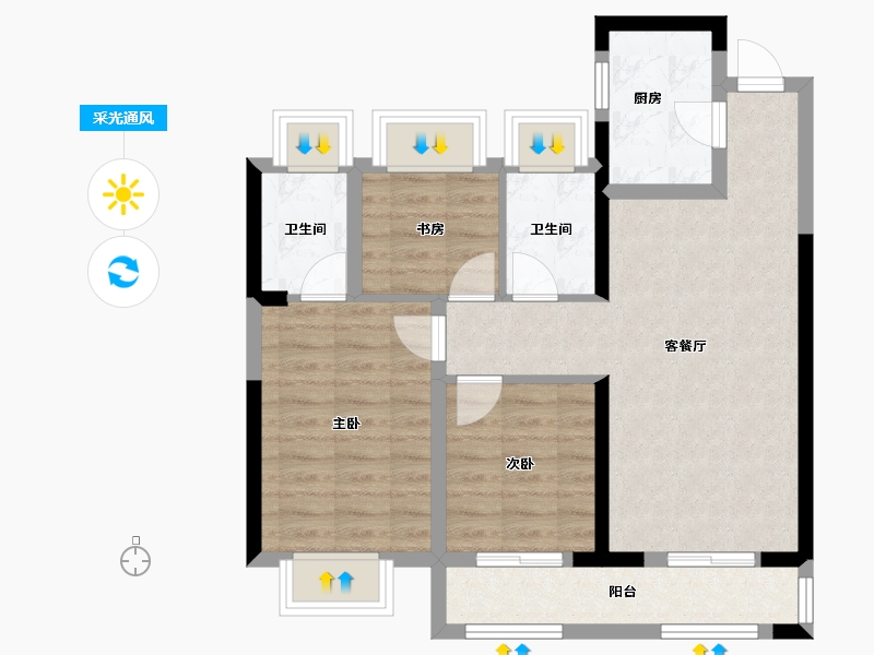 湖北省-武汉市-金拓银湖时代-70.27-户型库-采光通风