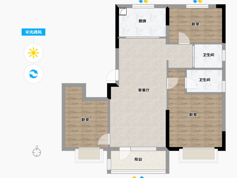 山东省-青岛市-翡翠城-87.10-户型库-采光通风