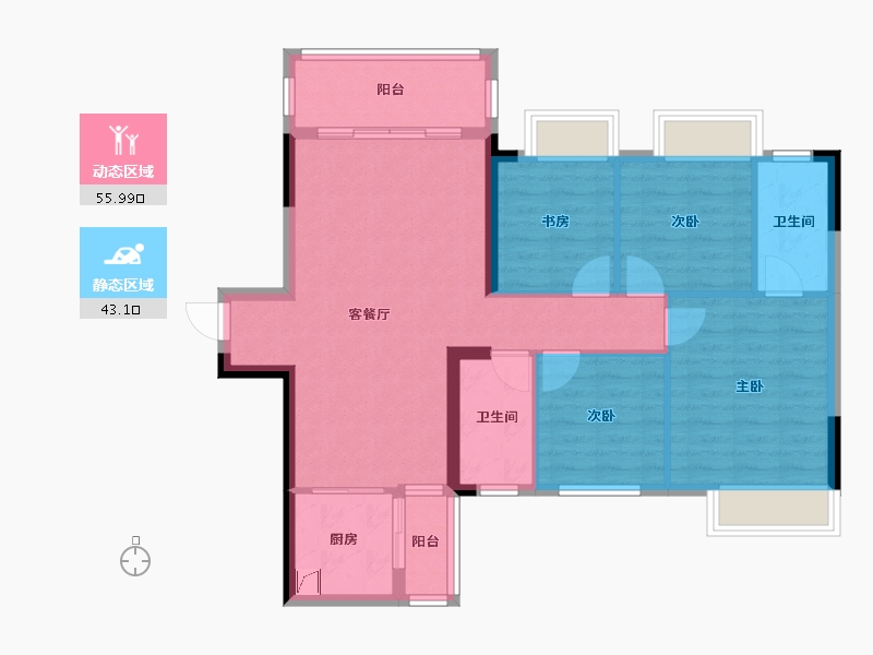 广西壮族自治区-柳州市-云星钱龙御景-88.87-户型库-动静分区