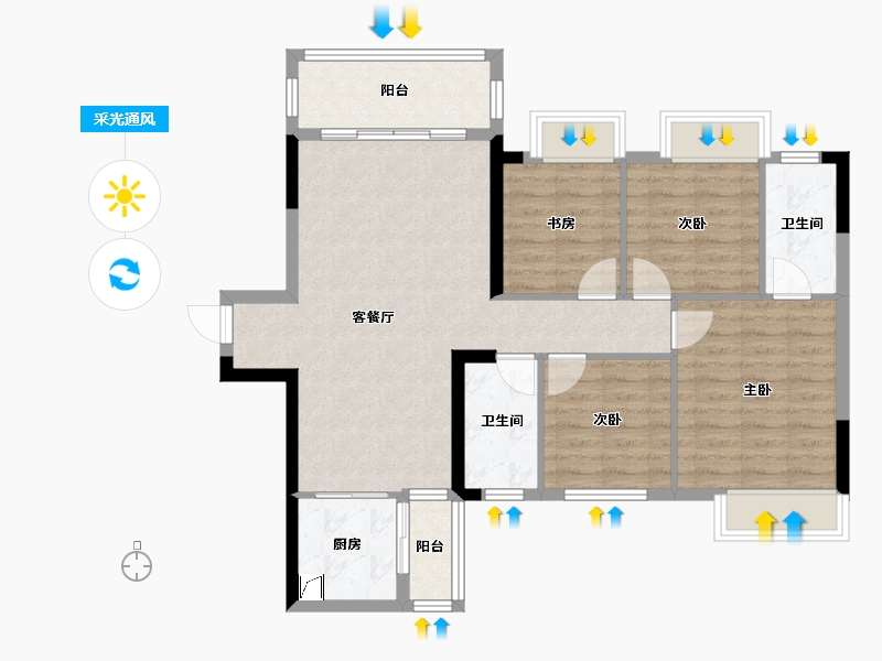 广西壮族自治区-柳州市-云星钱龙御景-88.87-户型库-采光通风