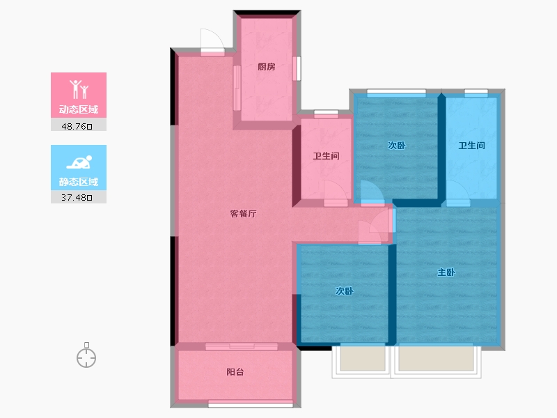 湖北省-黄石市-保利时代-76.00-户型库-动静分区