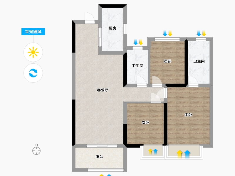 湖北省-黄石市-保利时代-76.00-户型库-采光通风