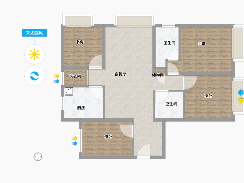 河北省-廊坊市-富力新城-105.00-户型库-采光通风