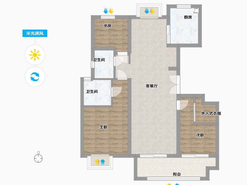 安徽省-宿州市-吾悦华府-80.00-户型库-采光通风