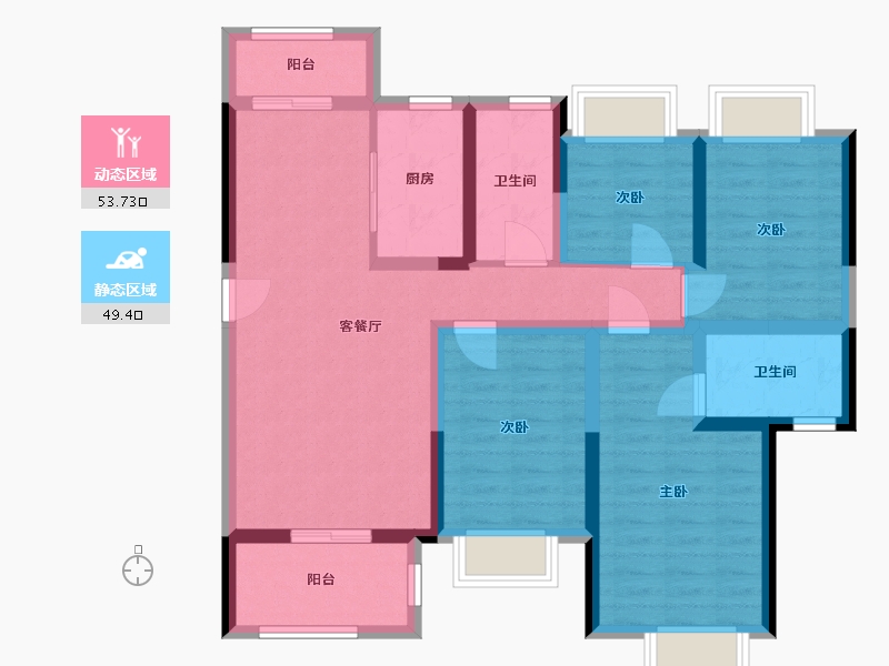 河南省-郑州市-法兰原著-90.43-户型库-动静分区