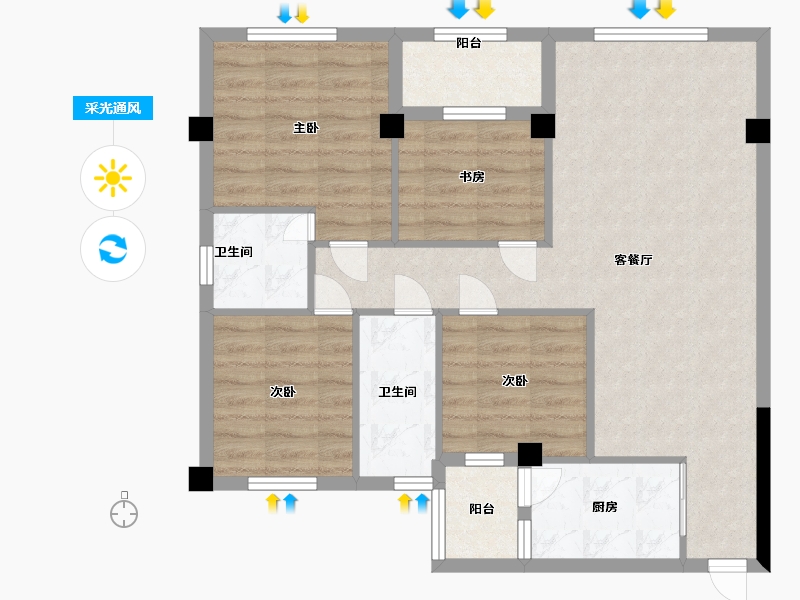 广东省-河源市-阳光波尔登-83.55-户型库-采光通风