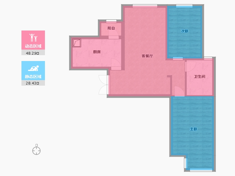 河北省-唐山市-宝龙花苑-67.90-户型库-动静分区