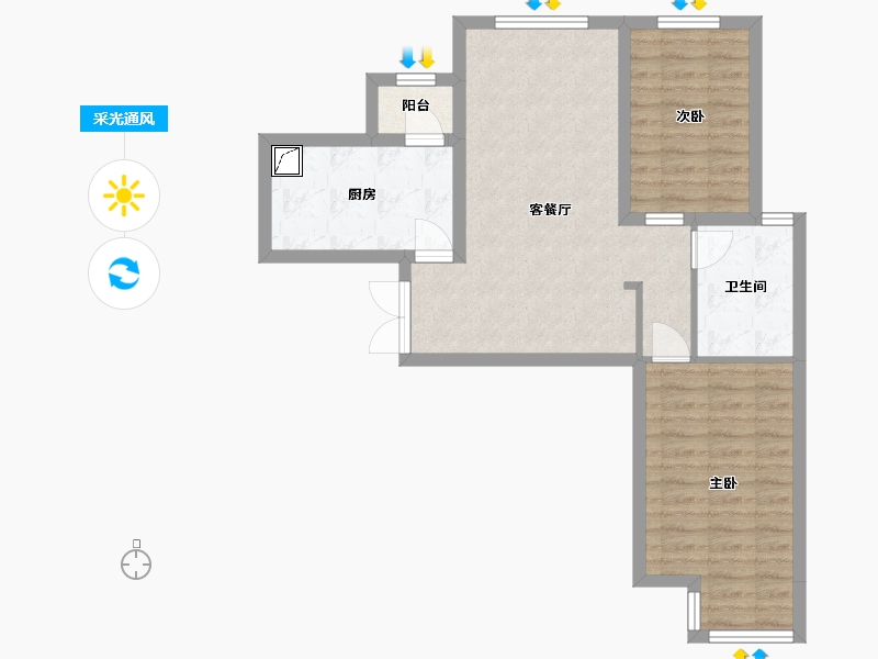 河北省-唐山市-宝龙花苑-67.90-户型库-采光通风