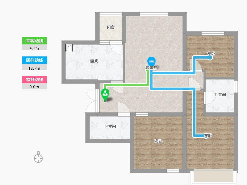 河北省-唐山市-宝龙花苑-76.70-户型库-动静线