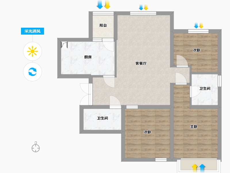 河北省-唐山市-宝龙花苑-76.70-户型库-采光通风